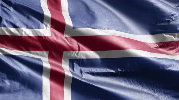 Iceland textile flag waving on the wind. 10 seconds loop.