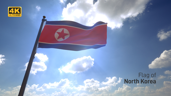 North Korea Flag on a Flagpole V4 - 4K
