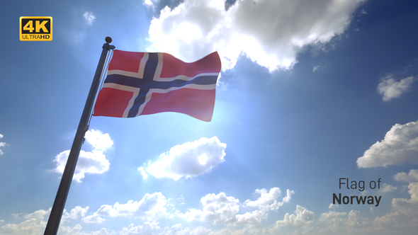 Norway Flag on a Flagpole V4 - 4K
