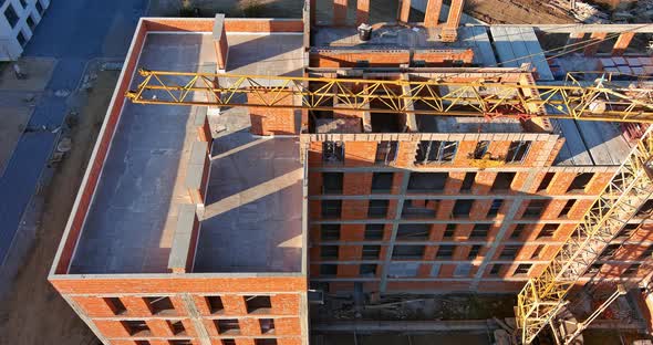 New High Rise Tenement Building Construction a Multistorey Building with Tower Cranes