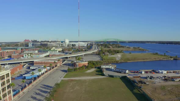 Rising aerial view of downtown Jacksonville