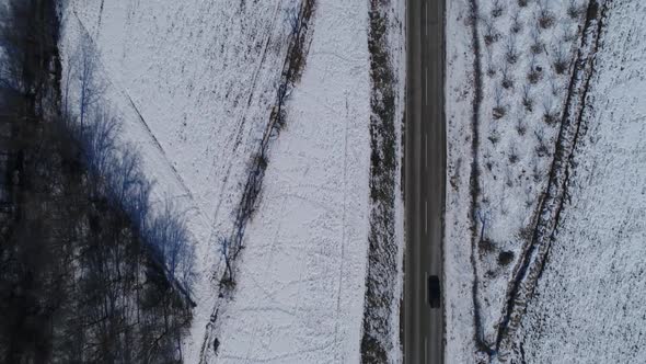 Aerial View Driving Car On A Road