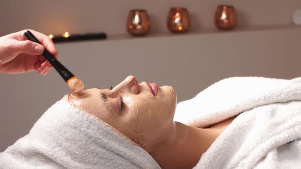 Female Cosmetician Applying Facial Mask To Young Woman