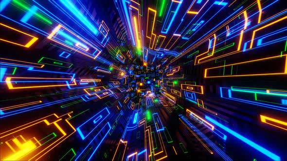 HD loop 3D animation. Abstract neon lines move in space. Futuristic background. Neon traffic