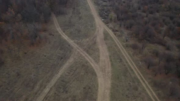 Intersection of mud roads  aerial drone 4K video