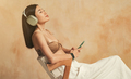 Side view of young asian female in headphones enjoying favorite songs using phone music app - PhotoDune Item for Sale