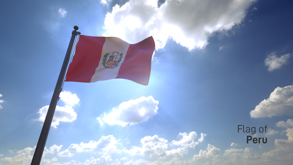 Peru Flag on a Flagpole V4