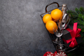 Christmas gift box with champagne, oranges and decor - PhotoDune Item for Sale
