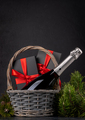Basket with Christmas gift boxes, champagne - PhotoDune Item for Sale
