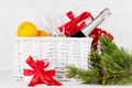 Christmas gift box with champagne, oranges - PhotoDune Item for Sale