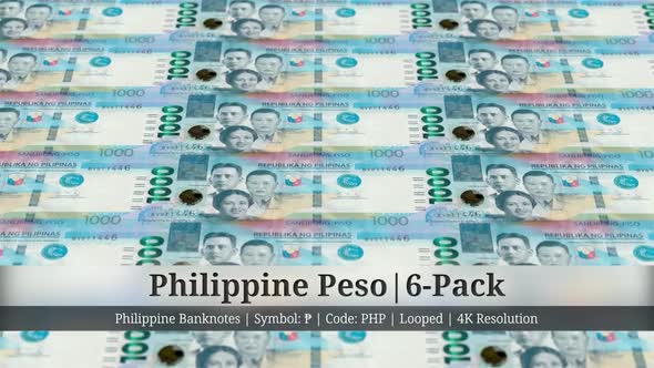 Philippine Peso | Philippines Currency - 6 Pack | 4K Resolution | Looped