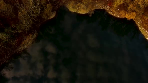 Topview of a small lake wirth dreamy Cloud reflections.