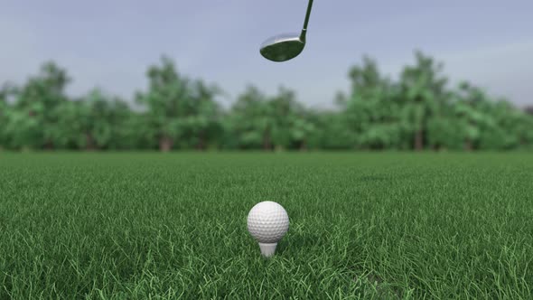 Golf Club Hits a Golf Ball in a Super Slow Motion