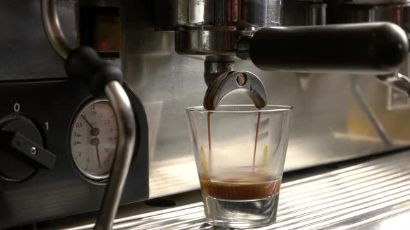 Coffee Machine Pours Espresso.