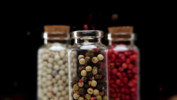 Glass Pot Filling with Mixed Peppercorns