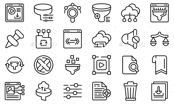 Filter Search Icons Set Outline Style