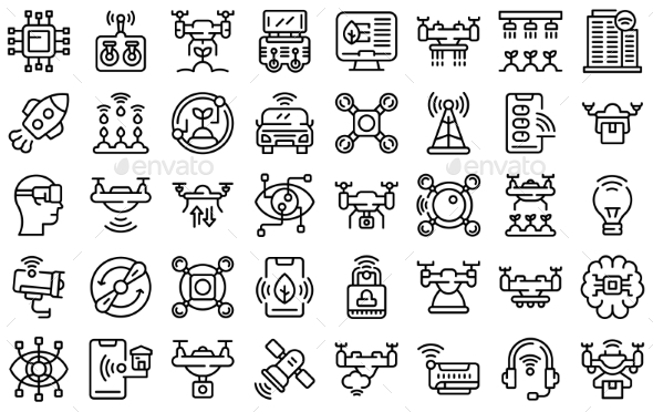 Drone Technology Icons Set Outline Style
