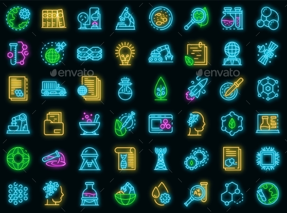 Nanotechnology Icons Set Vector Neon