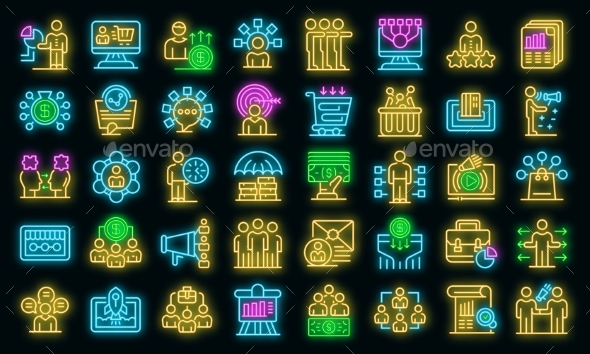 Affiliate Marketing Icons Set Vector Neon