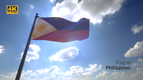 Philippines Flag on a Flagpole V4 - 4K