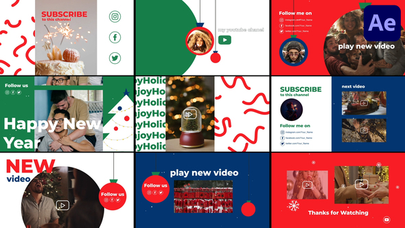 New Year Youtube End Screens for After Effects