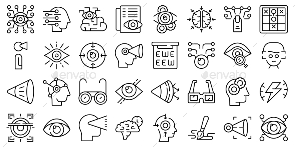 Visual Perception Icons Set Outline Vector