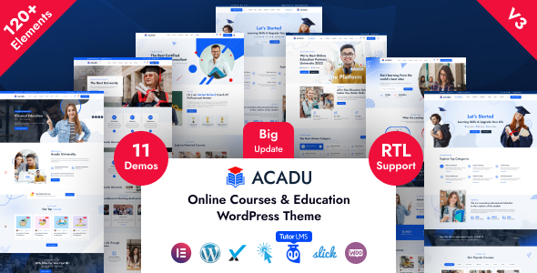 Acadu – Online Courses & Education WordPress Theme + RTL