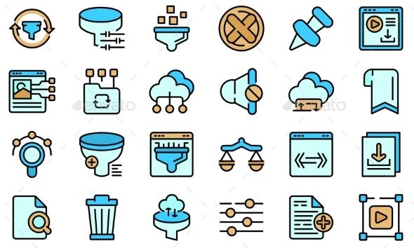 Filter Search Icons Set Line Color Vector