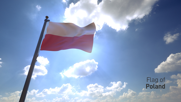 Poland Flag on a Flagpole V4