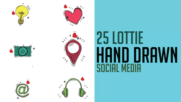 25 Hand drawn Lottie/JSON icons for app, web or stickers for chat