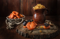 ceramic jug, dried apricots and other dried fruits - PhotoDune Item for Sale