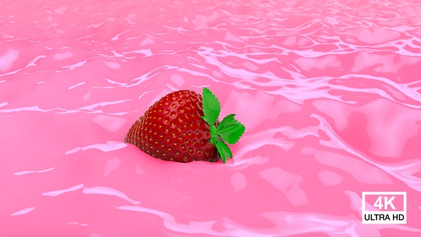 Strawberry Floating In Strawberry Milkshake 4K