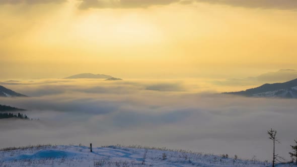 Foggy Morning in the Winter Mountains