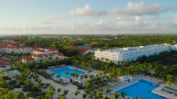 Aerial View of Beautiful Hotel in Athlantic Ocean at Sunrise