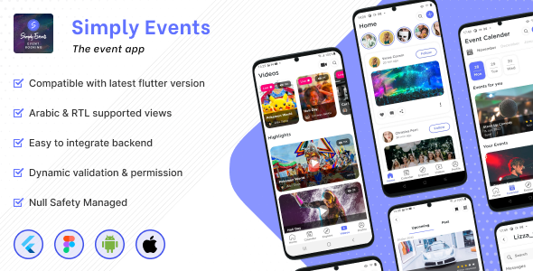 Event booking tickets flutter 3 app UI template