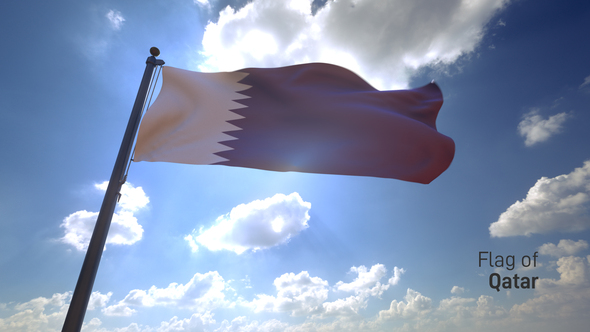 Qatar Flag on a Flagpole V4