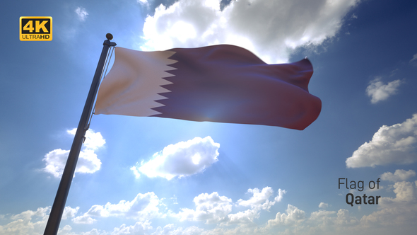 Qatar Flag on a Flagpole V4 - 4K