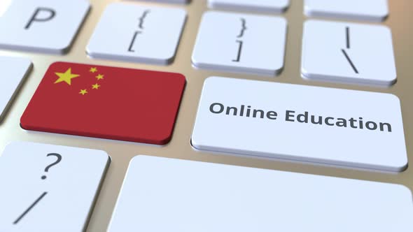 Online Education Text and Flag of China on the Buttons