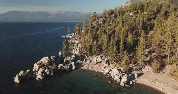 Pan Down Over Lake Tahoe East Shore Beach