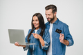 E-banking e-commerce concept. Caucasian couple doing online shopping - PhotoDune Item for Sale