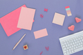 Office desk with blank paper sheets, heart-shaped candies. Valentine's day concept. - PhotoDune Item for Sale