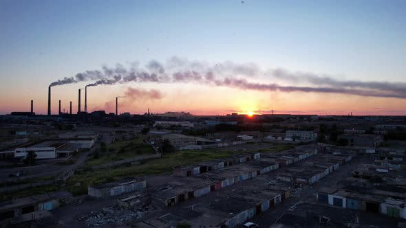 An Epic Sunset with a View of the Smoke of Factory