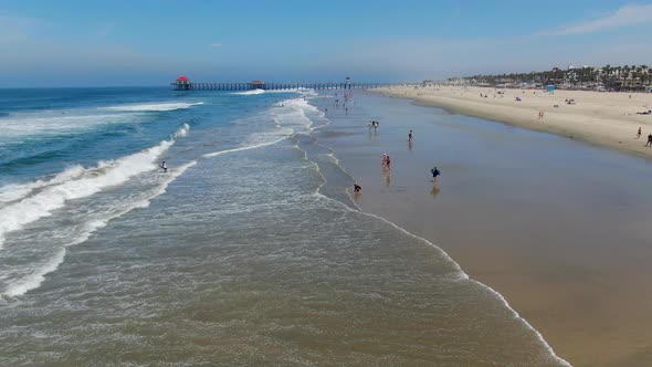 Aerial View of Huntington Beach and Coastline During Hot Blue Sunny Summer Day