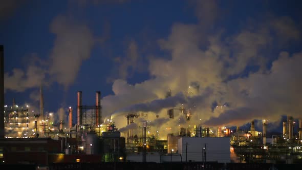 Smoke Stacks at Night from Factory in Wyoming