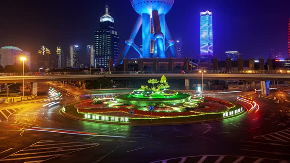 Shanghai Heavy Street Traffic Pan Up