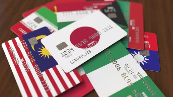 Emphasized Bank Card with Flag of Japan