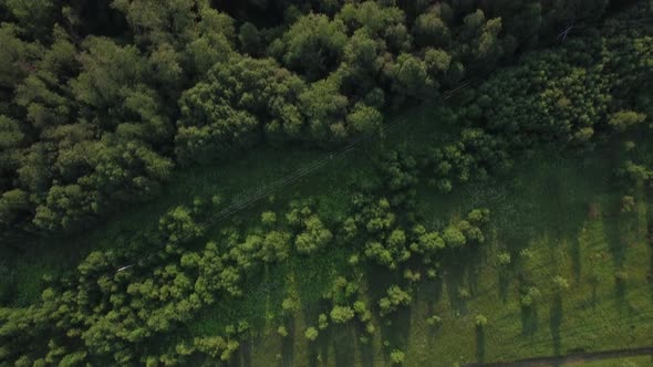 Aerial Shot of Green Woods and Fields in Russia