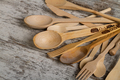 Wooden rustic spoons and forks close up. - PhotoDune Item for Sale