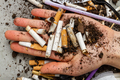 Close up hand holding pile of cigarettes with dirt. - PhotoDune Item for Sale