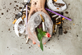 Close up hand holding plastic bag with rose flower and cigarettes. - PhotoDune Item for Sale